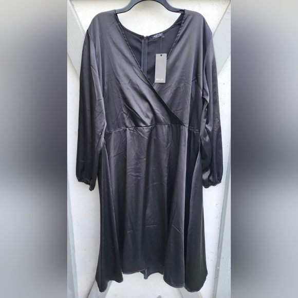 NWT Nasty Gal Collection Black Satin Midi Dress Curvy Plus Size 22 or XXL 2X - Picture 7 of 8